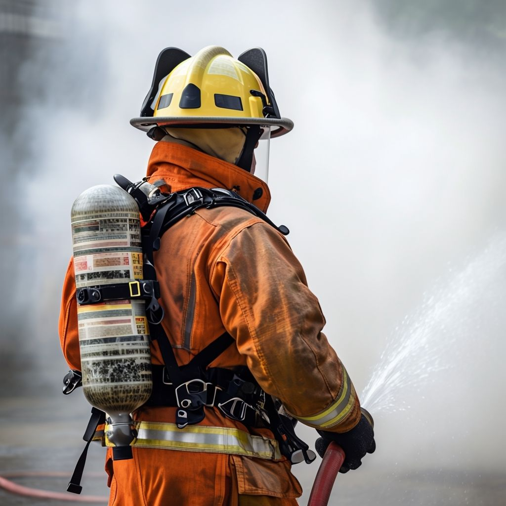 Firefighter with extinguisher